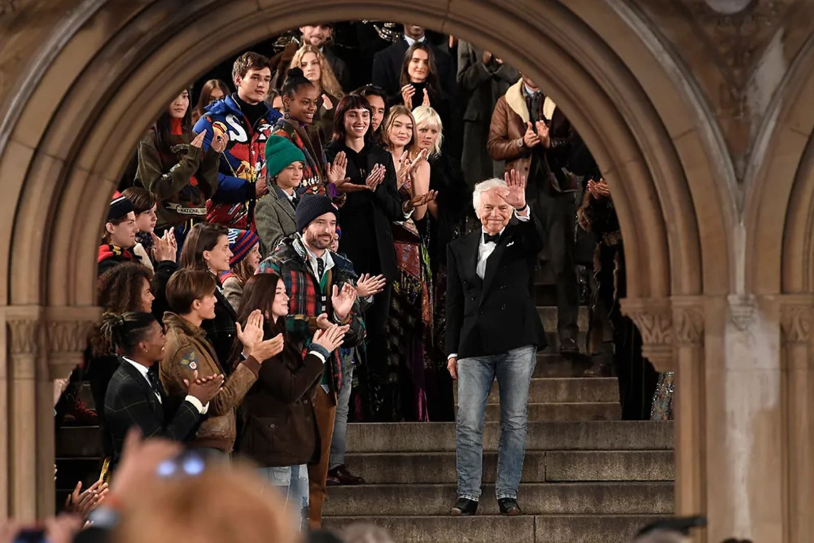 Ralph Lauren soaks up the applause after his 50th-anniversary fashion show in Central Park