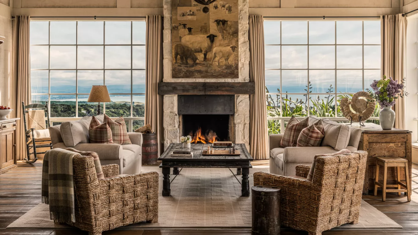 The lounge at the four-bedroom villa. Rosewood Cape Kidnappers