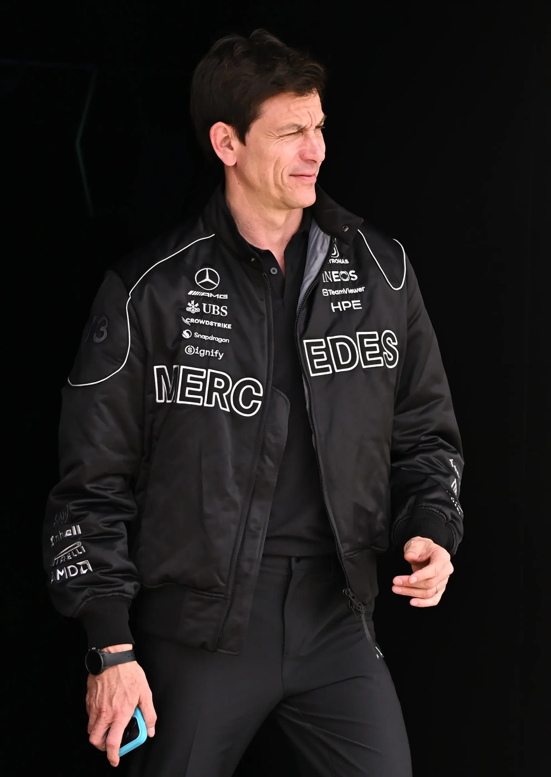 Toto Wolff wearing the IWC Portugieser Chronograph Ceratanium® (Ref. IW371631) at the F1 Grand Prix in Japan. IWC
