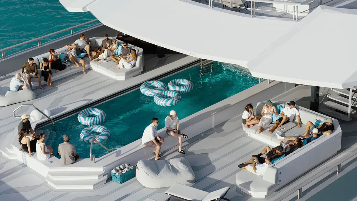 The pool area in gigayacht Leviathan, owned by billionaire game developer Gabe Newell.