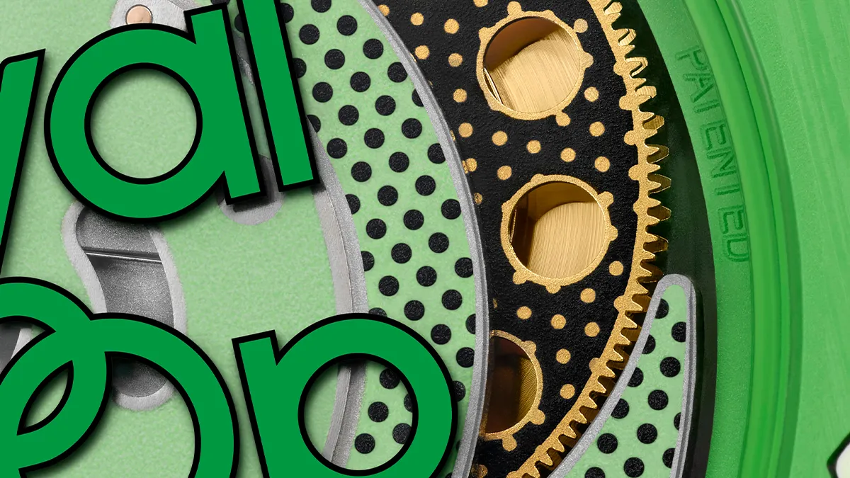 A closeup of the Green Eight caseback. Audemars Piguet x Swatch. Swatch