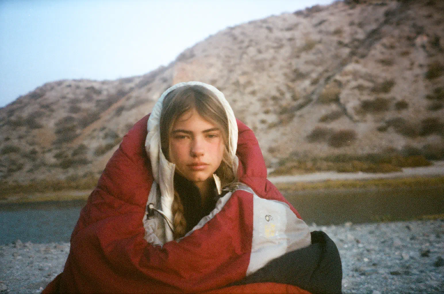 Hallie, a fellow student, bundled in her sleeping bag.
