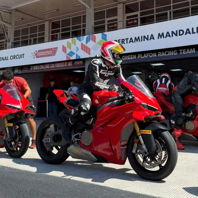 The author, third from left, at the Pertamina Mandalika International Circuit, home of the Indonesian round of MotoGP.